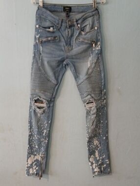 Forever 21 Men's Light Blue Biker Skinny Jeans